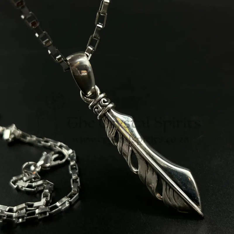 Mens Sionyx Feather And Knife Sterling Silver Pendant - For Synchronicity And Balance