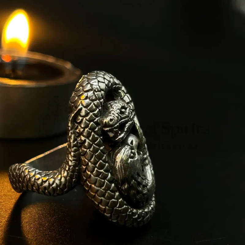 Mens Snake And Eagle Sterling Silver Ring