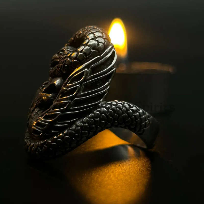 Mens Snake And Eagle Sterling Silver Ring