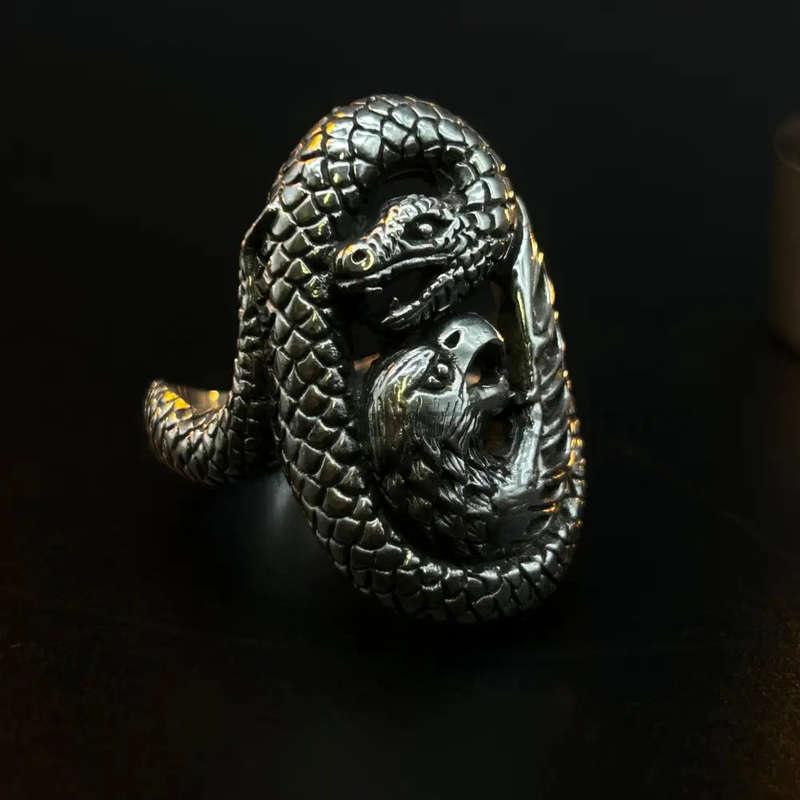 Mens Snake And Eagle Sterling Silver Ring
