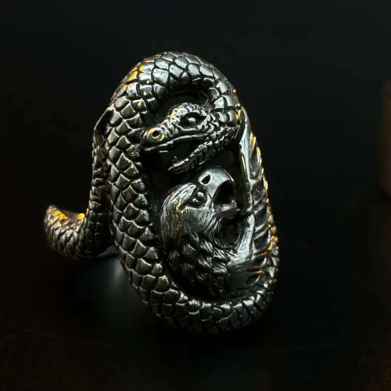 Mens Snake And Eagle Sterling Silver Ring