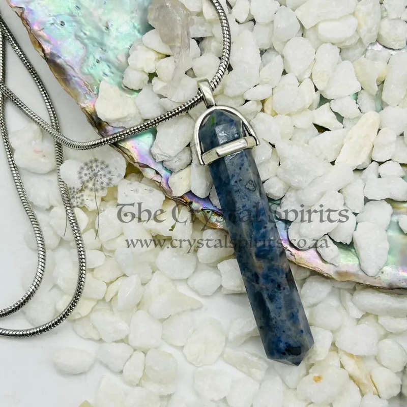 Men's Sodalite White Metal Crystal Pendant