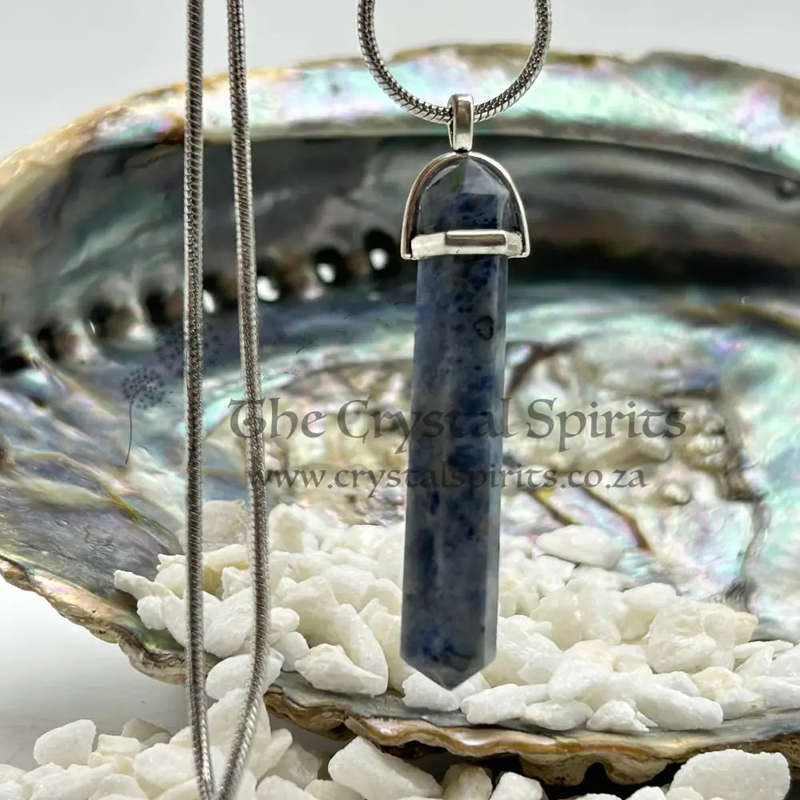 Men's Sodalite White Metal Crystal Pendant
