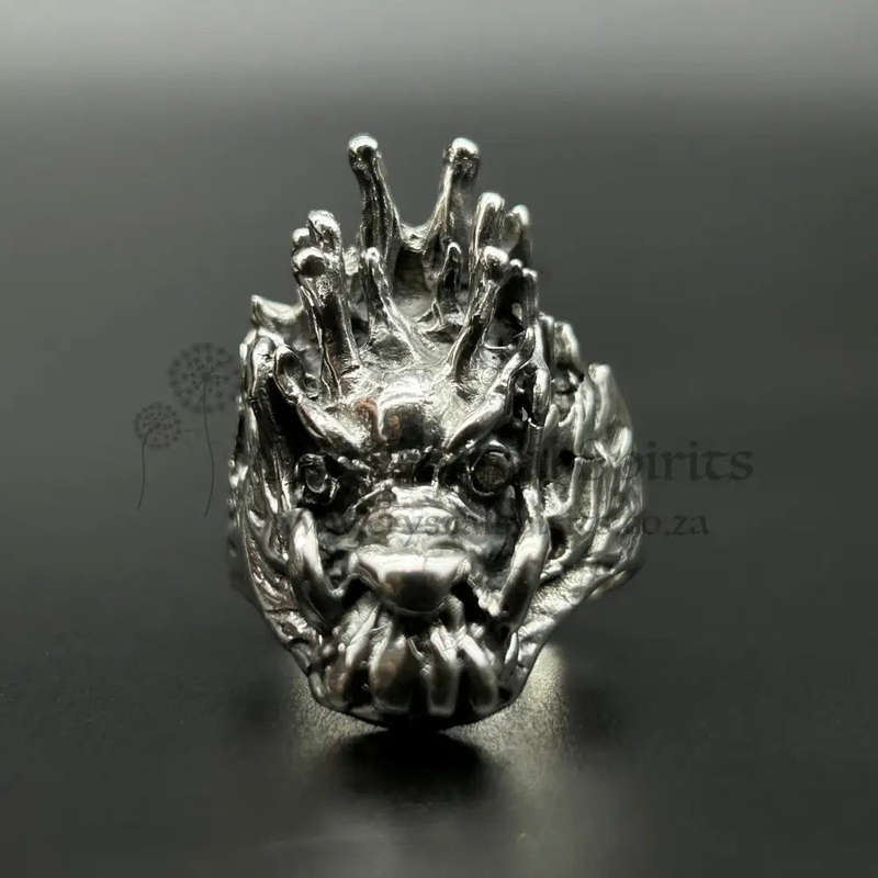 Mens Sterling Silver Ring - Sculpted Dragon Head