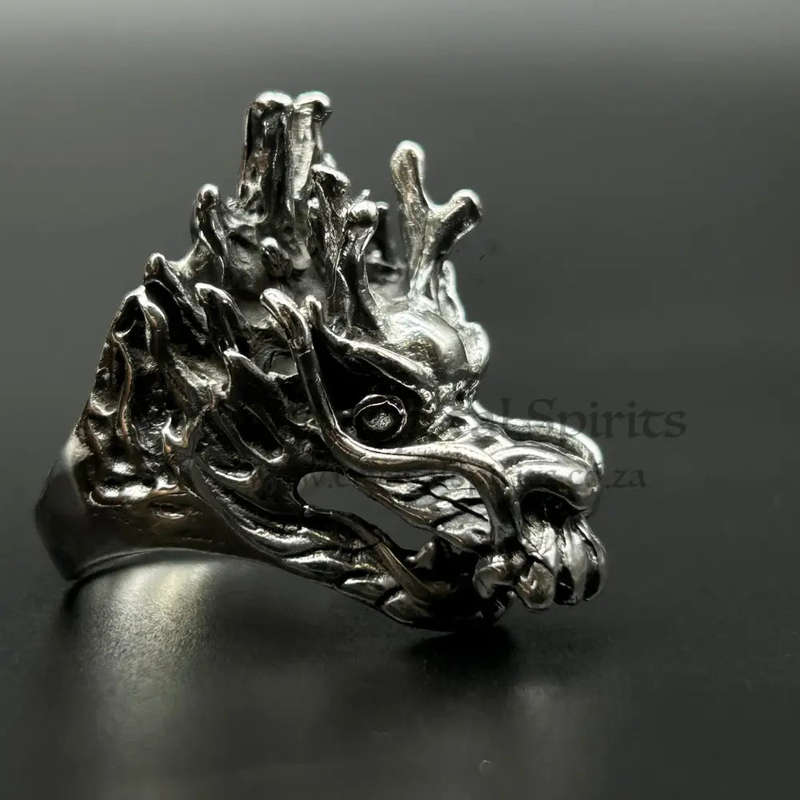 Mens Sterling Silver Ring - Sculpted Dragon Head