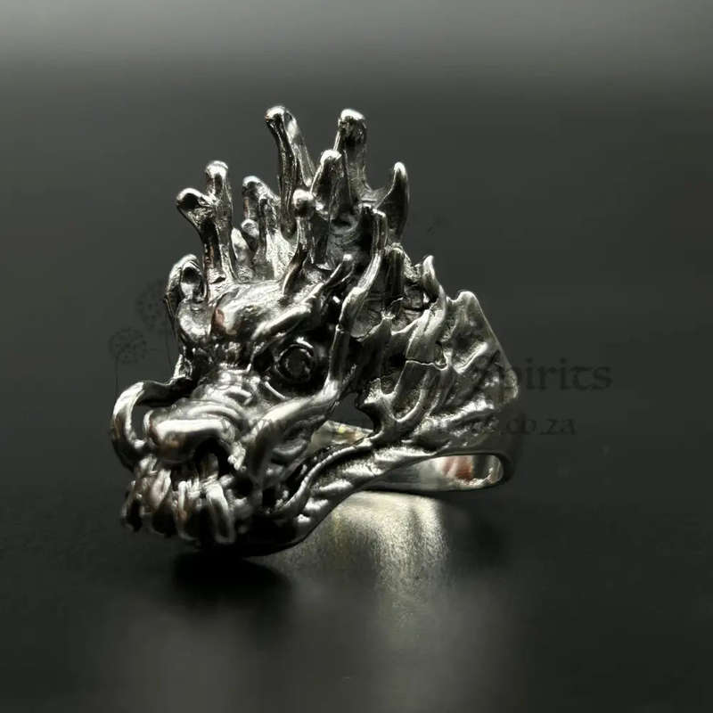 Mens Sterling Silver Ring - Sculpted Dragon Head