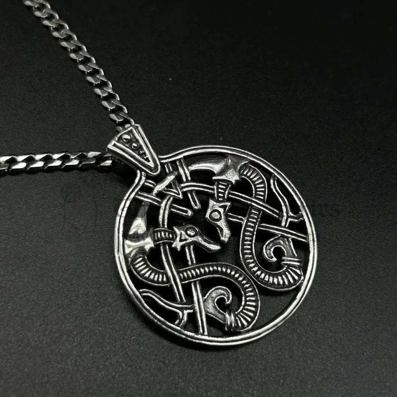 Mens Water Dragon Viking Sterling Silver Amulet