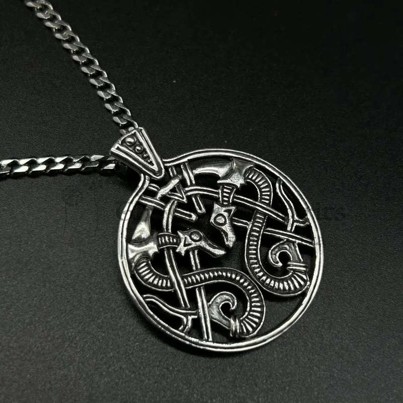 Mens Water Dragon Viking Sterling Silver Amulet
