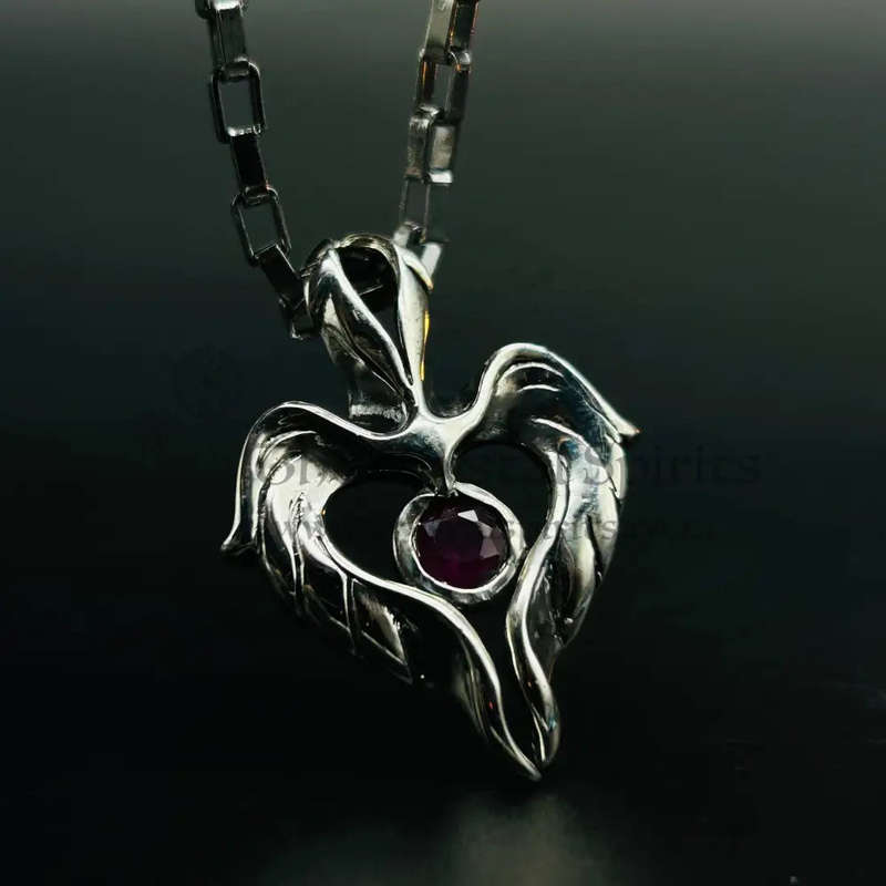 Mens Winged Heart Sterling Silver Pendant
