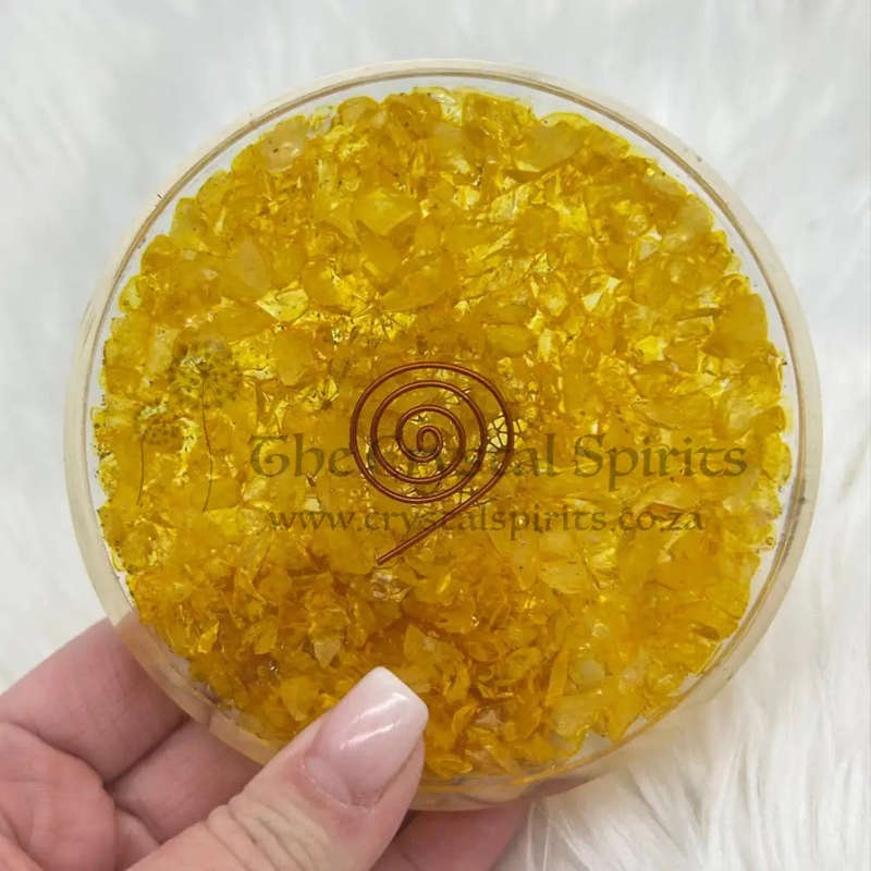 Metatron Geometric Cube Citrine Orgonite Charging Disc