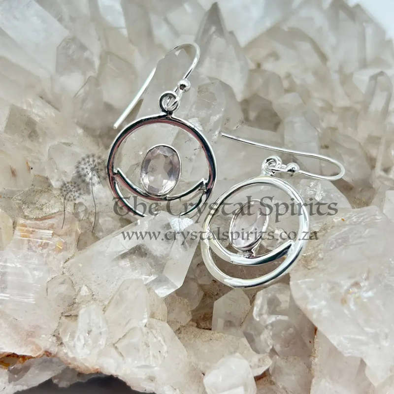 Modern Crescent Moon Rose Quartz Crystal Sterling Silver Ring