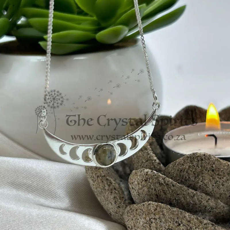 Moon Phase Sterling Silver Necklace With Labradorite