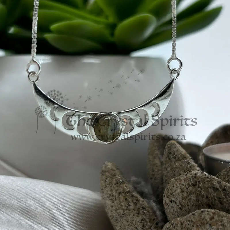 Moon Phase Sterling Silver Necklace With Labradorite