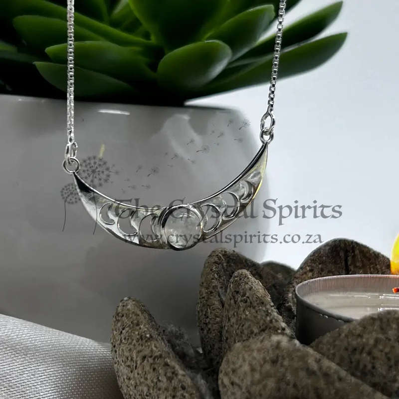 Moon Phase Sterling Silver Necklace With Moonstone