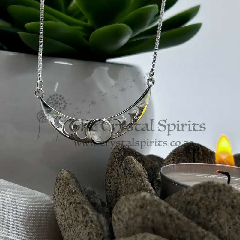 Moon Phase Sterling Silver Necklace With Moonstone