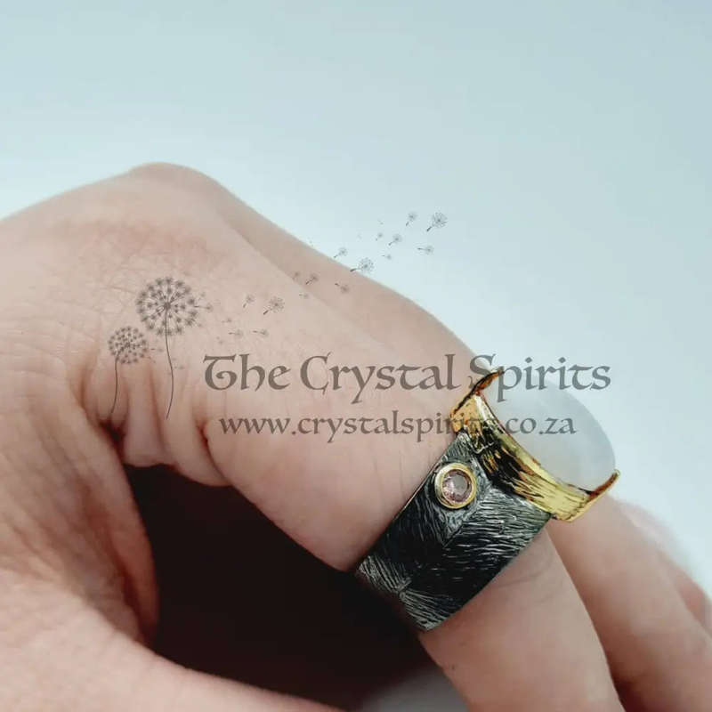 Moonstone Buckler Rhodium Plated Ring
