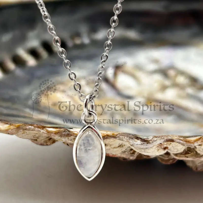 Moonstone Marquise Crystal Sterling Silver Pendant