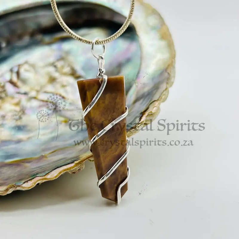 Moss Agate Crystal Flat Tongue Pendant