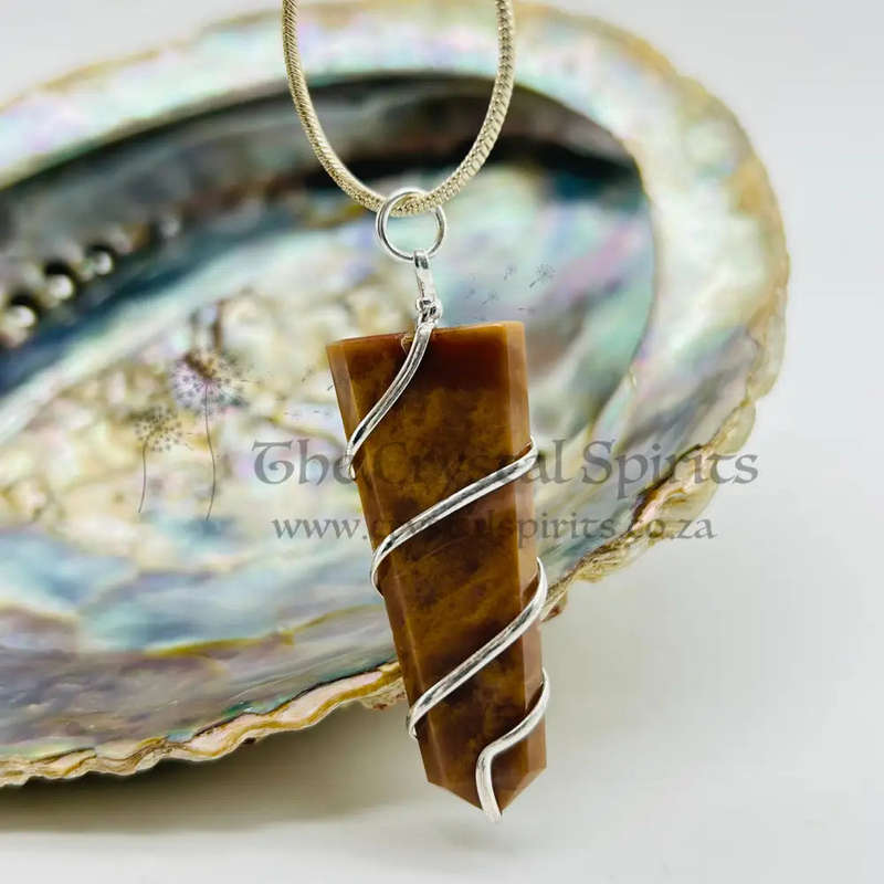 Moss Agate Crystal Flat Tongue Pendant