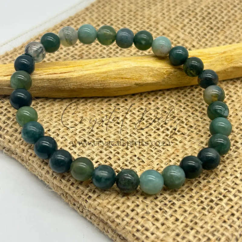 Moss Agate Gemstone Bracelet -6mm