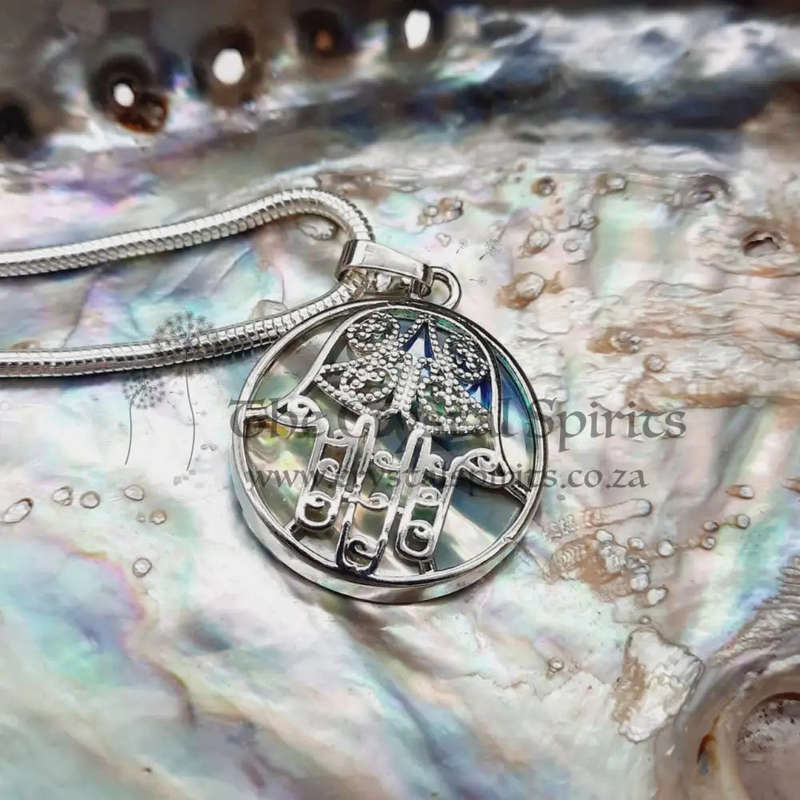 Paua Shell Hand Of Hamsa Pendant