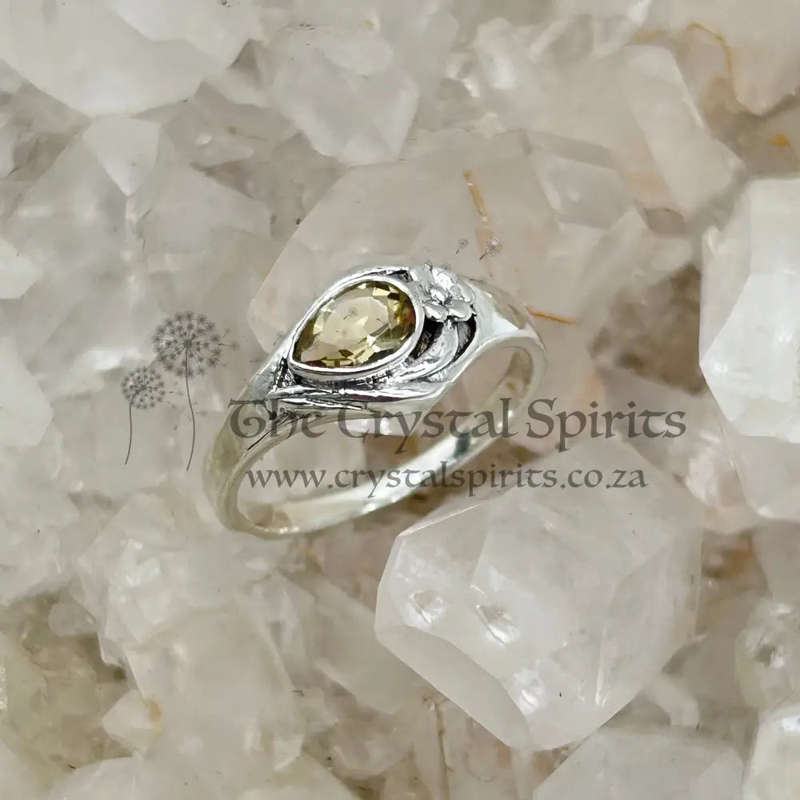 Pear Shaped Citrine Faceted Crystal Sterling Silver Ring