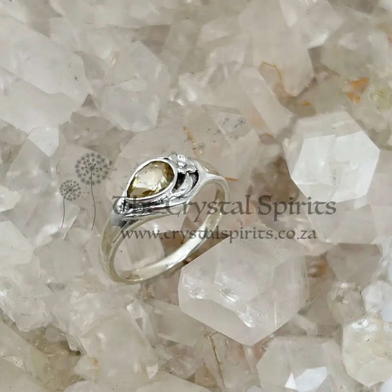 Pear Shaped Citrine Faceted Crystal Sterling Silver Ring
