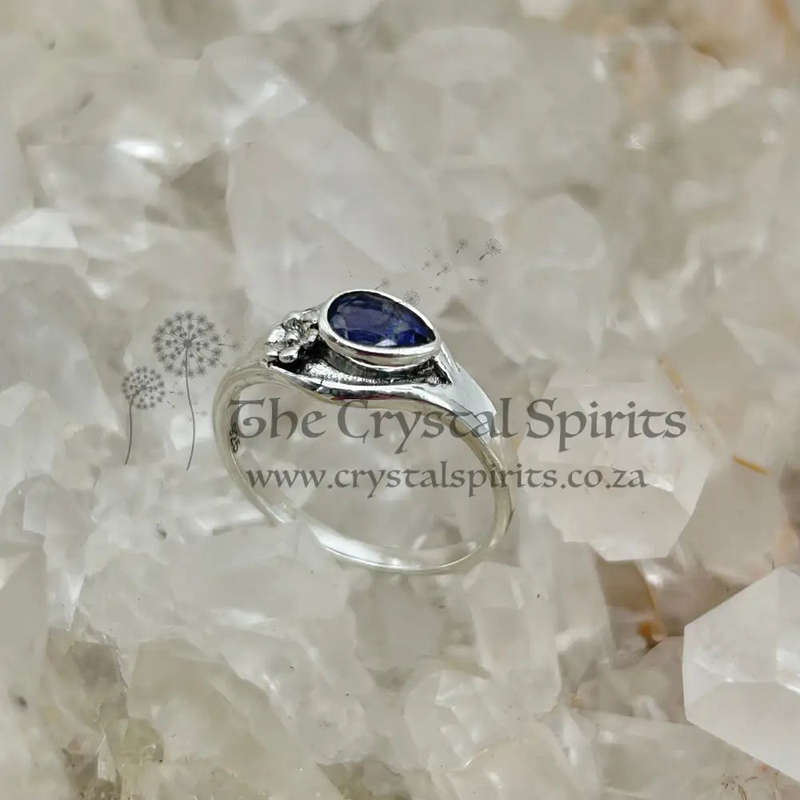 Pear Shaped Faceted Iolite Crystal Sterling Silver Ring