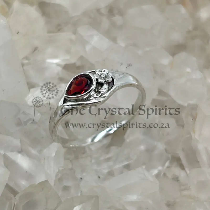 Pear Shaped Garnet Faceted Sterling Silver Ring
