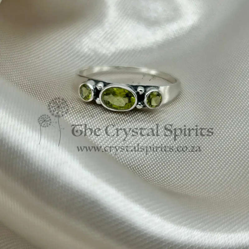 Peridot 3 Stone Sterling Silver Ring