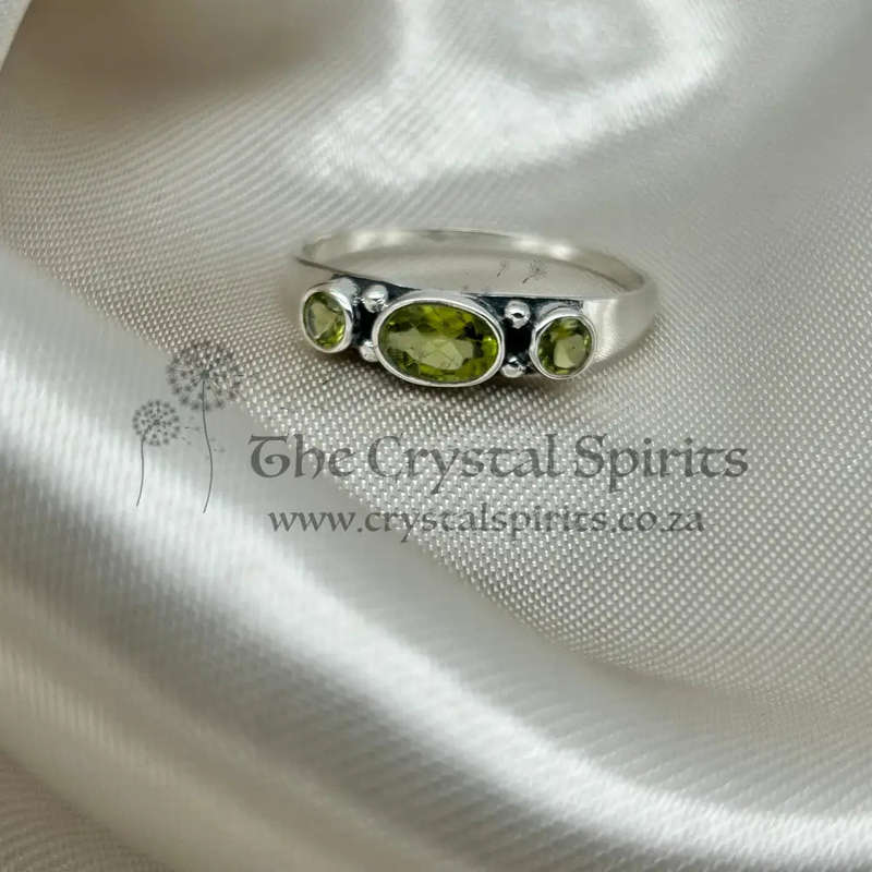 Peridot 3 Stone Sterling Silver Ring