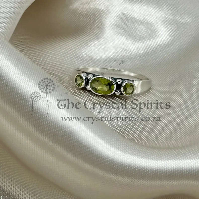 Peridot 3 Stone Sterling Silver Ring