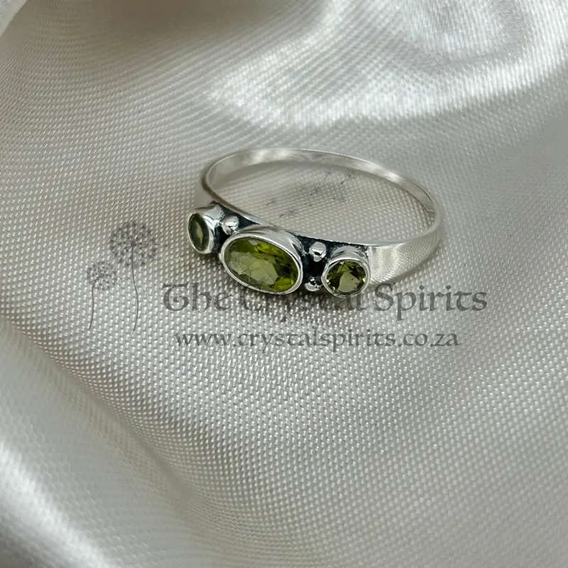 Peridot 3 Stone Sterling Silver Ring