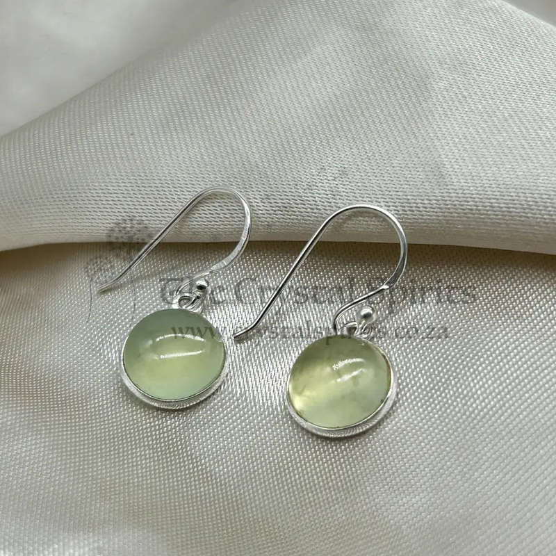 Prehinite Crystal Sterling Silver Cabochon Earrings