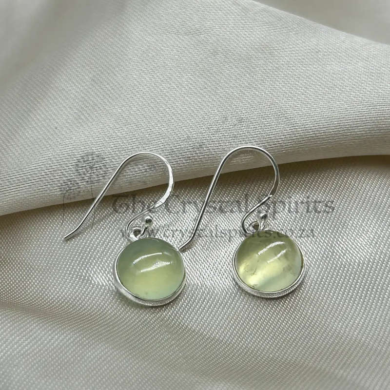 Prehinite Crystal Sterling Silver Cabochon Earrings