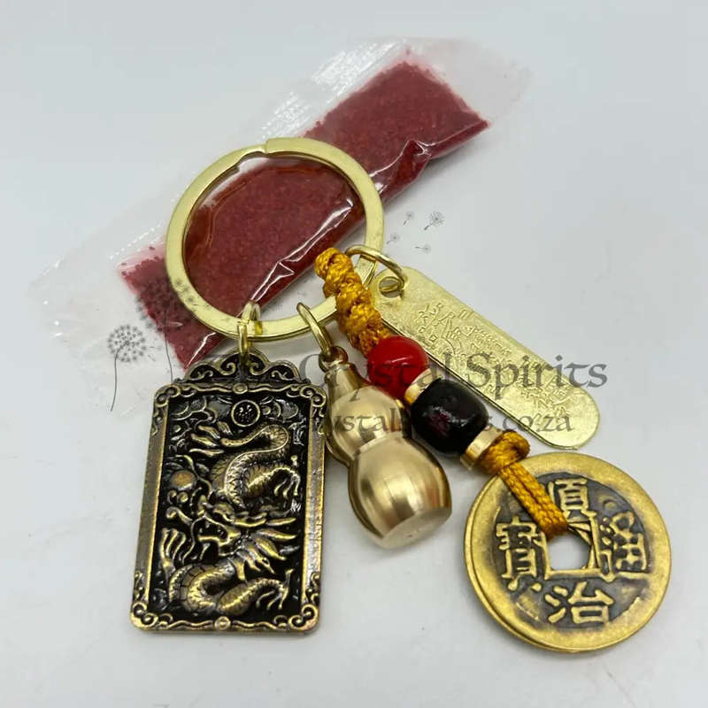 Protection Kuan Kung 5 Coins Keyrings - Dragon