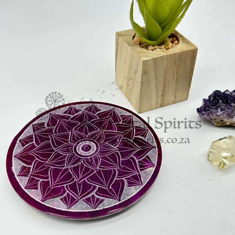 Purple Flower Soapstone Incense Holder