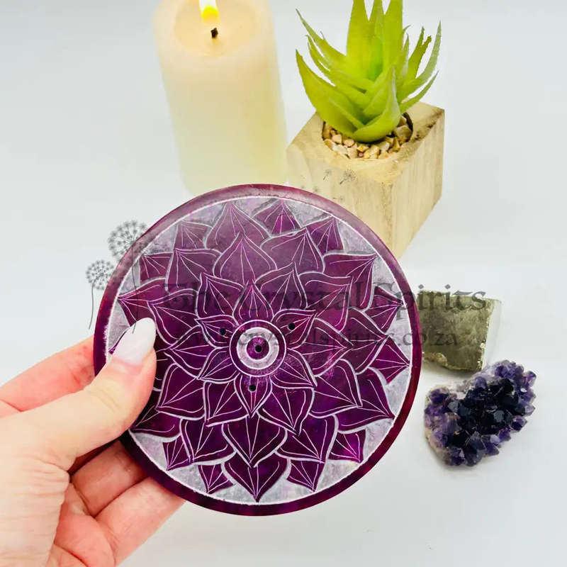 Purple Flower Soapstone Incense Holder