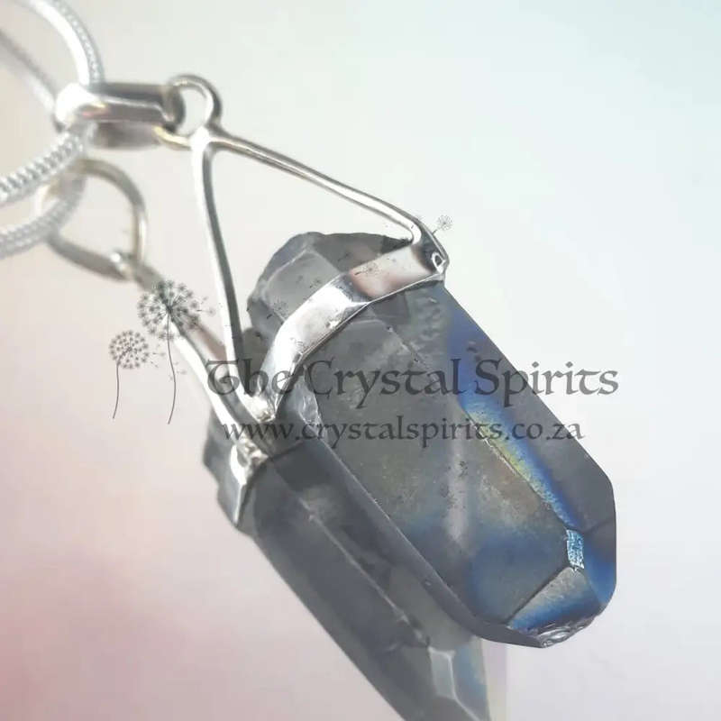 Rainbow Aura Quartz Sterling Silver Crystal Pendant