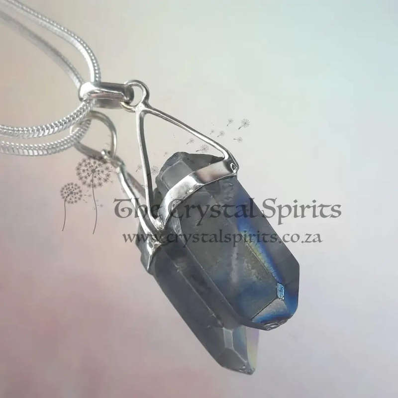 Rainbow Aura Quartz Sterling Silver Crystal Pendant