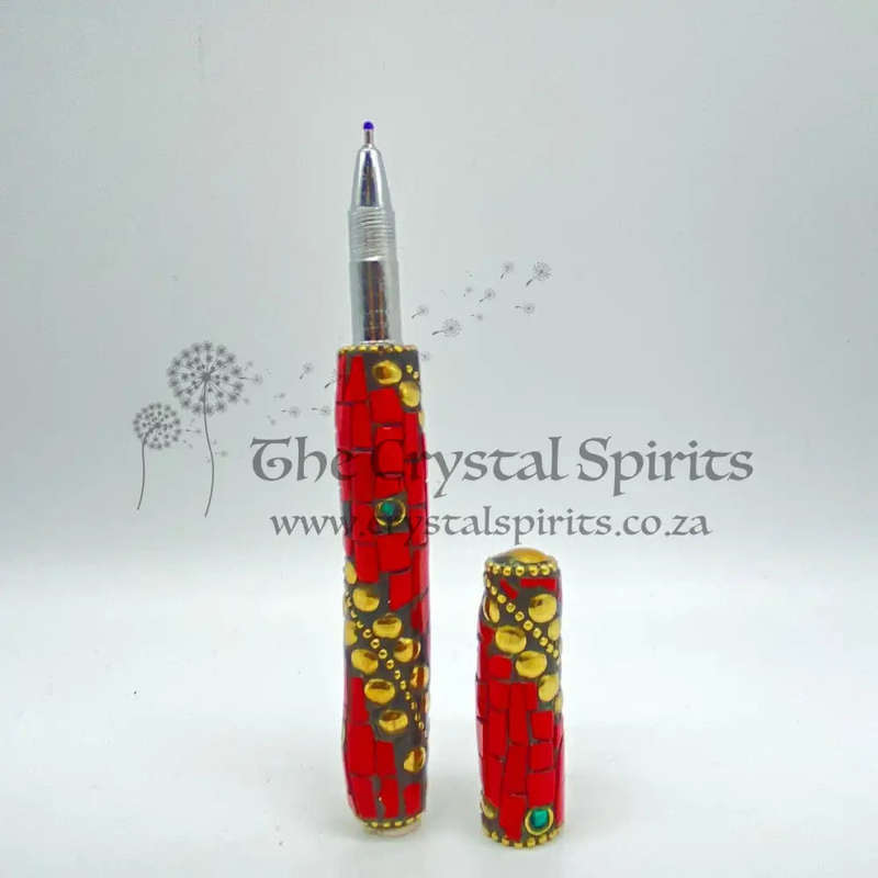 Red Mosaic Blue Pen