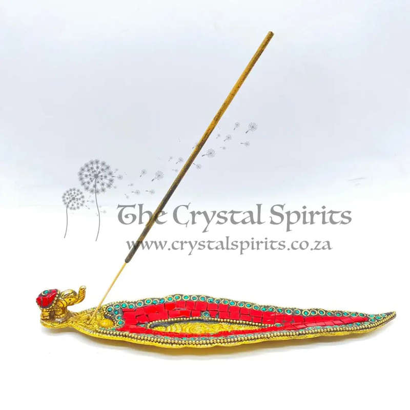 Red Mosaic Elephant Incense Holder