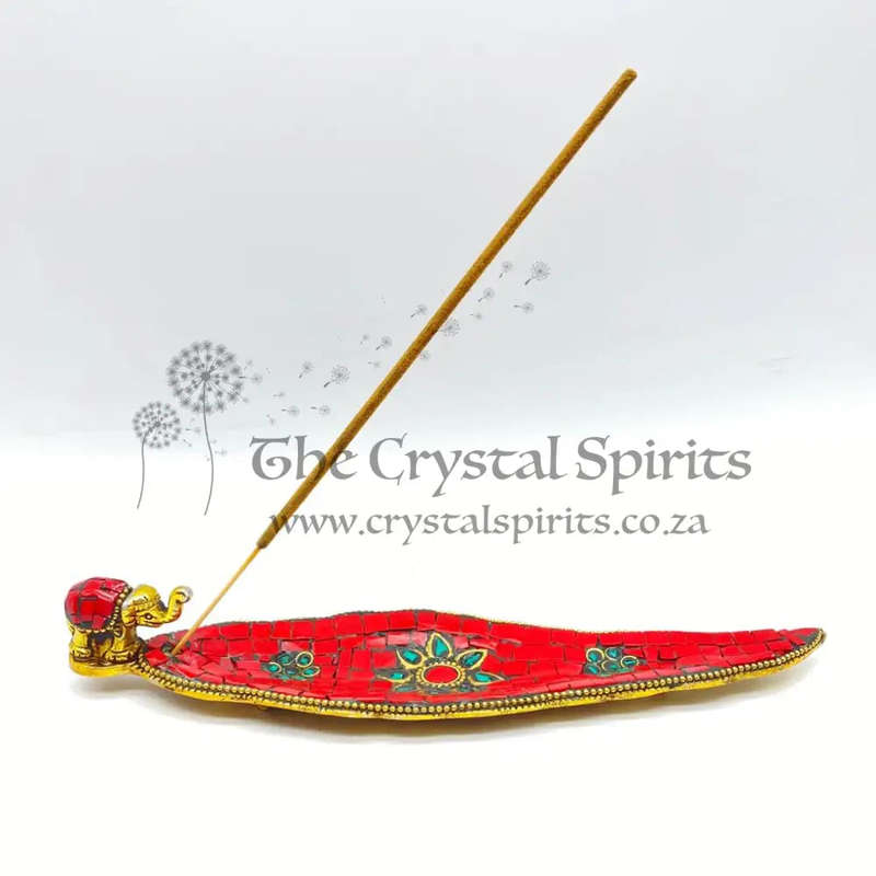 Red Mosaic Elephant Incense Holder