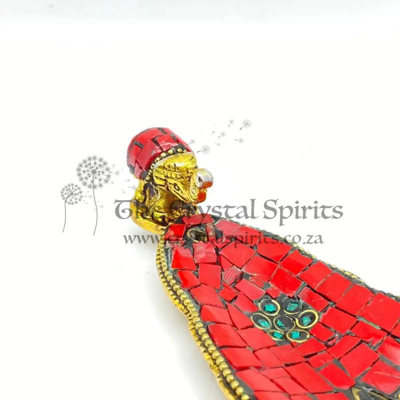 Red Mosaic Elephant Incense Holder