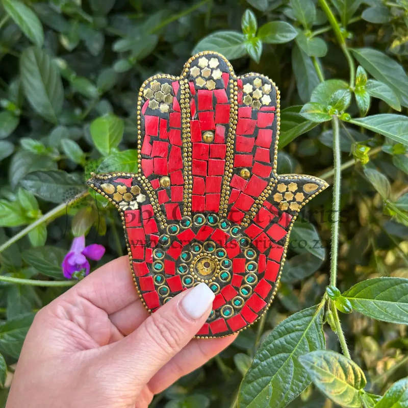 Red Mosaic Hand Of Hamsa Incense Holder