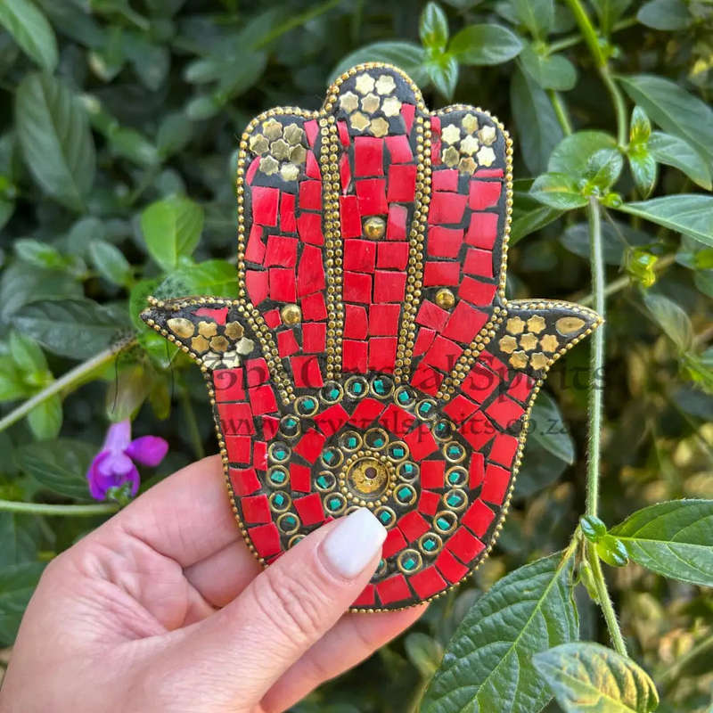 Red Mosaic Hand Of Hamsa Incense Holder