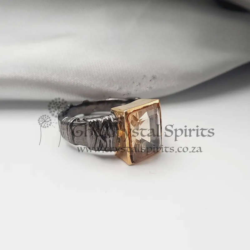 Rhodium Plated Sterling Silver Faceted Citrine Crystal Ring