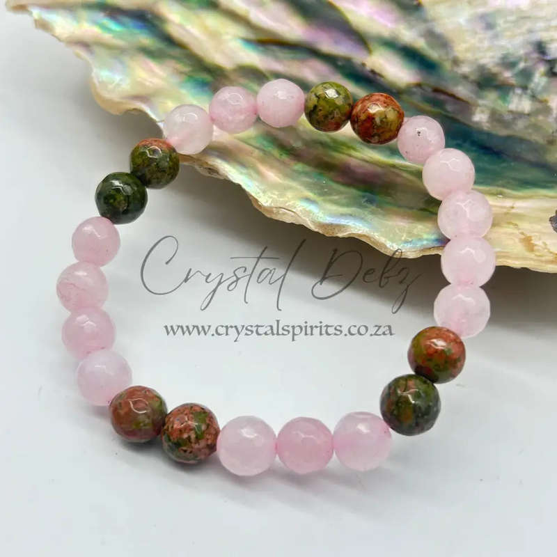 Rose Quartz and Unakite Faceted Crystal Bracelet