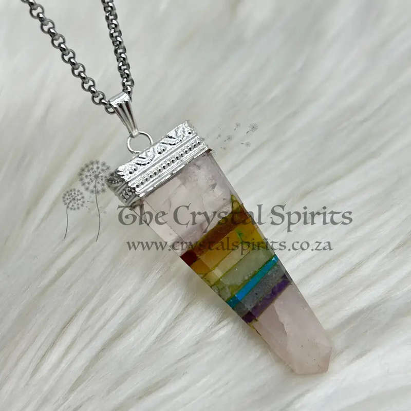 Rose Quartz Chakra Tabby Crystal Pendant
