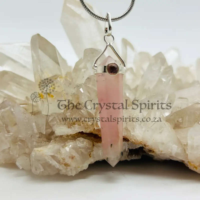 Rose Quartz Crystal Pendant with Pink Tourmaline Cabochon